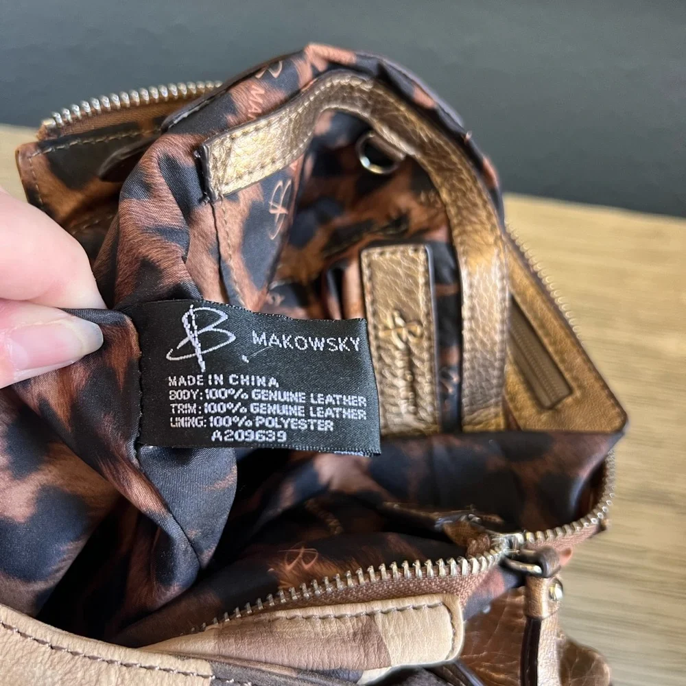 b. makowsky Genuine Leather Camouflage Hobo Bag with Brown Accents